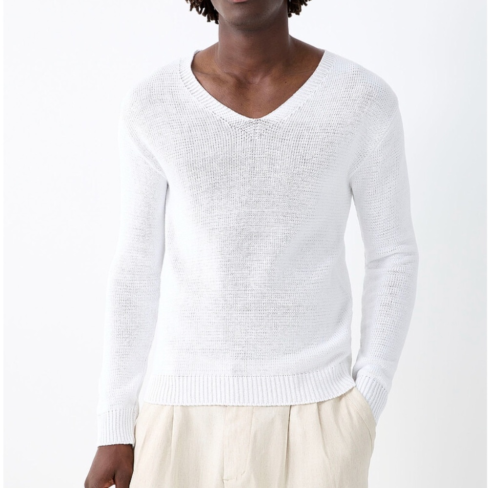 Imperial white deep V-neck 100% cotton sweater made in Italy NWT